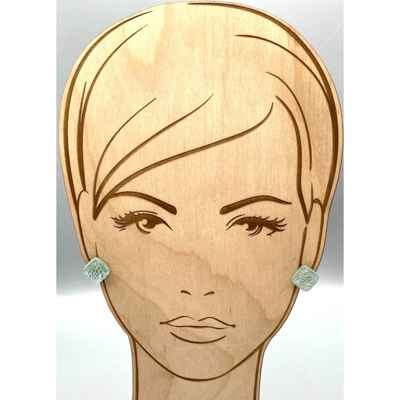 Confetti Lucite Vintage Stud Earrings, Pastel Blue Squares with Silver Sparkles - Picture 3 of 5